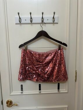 Reformation Rose Pink Sequin Mini Skirt